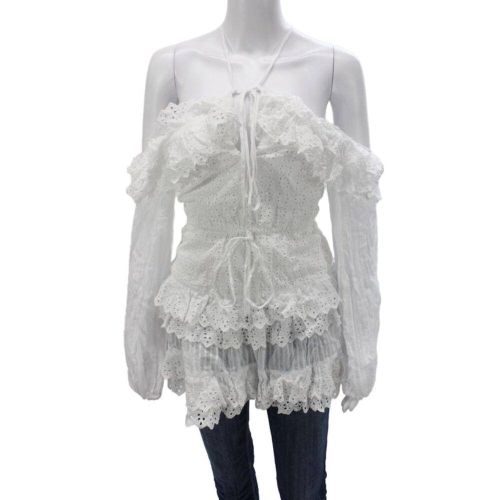 Alice McCall Womens Mini Halter Long Sleeve Cotton Blouse White Bohemian Size 4